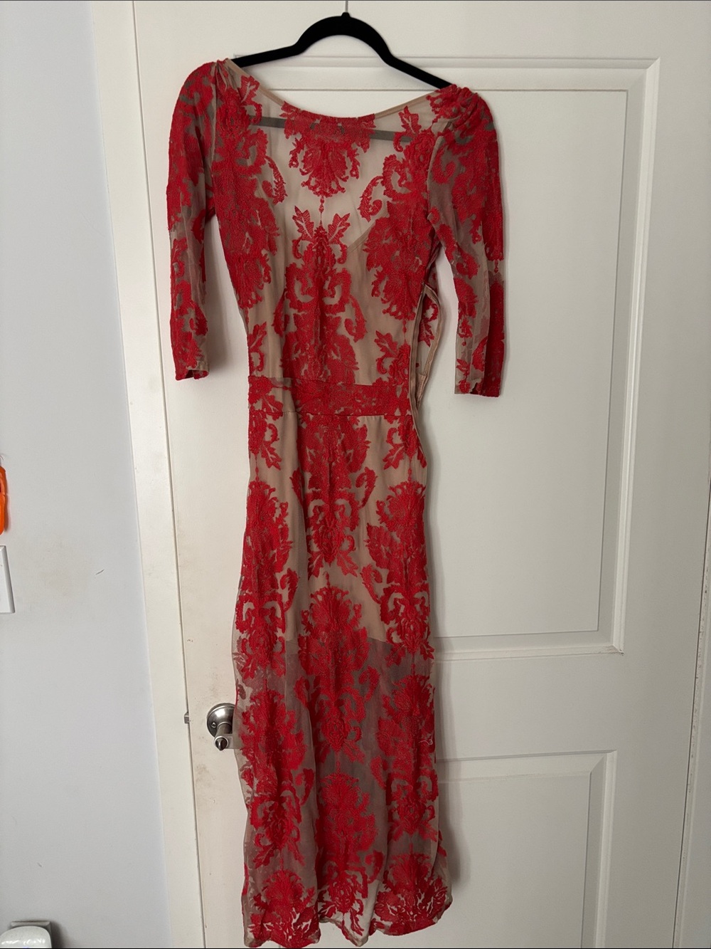 For Love & Lemons Red Lace Long-Sleeve San Marcos Dress